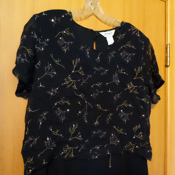 Long Black Dress with Tree Pattern, Sequins on front - Picture 1 of 9